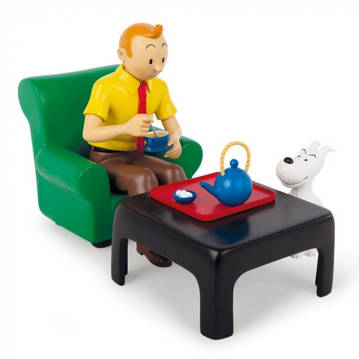 RESIN COLLECTIBLE: Tintin Drinking Tea with Snowy